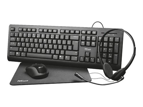 Pack TRUST Primo * Kit TELETRAVAIL Clavier+Souris s/fil+Tapis+Casque
