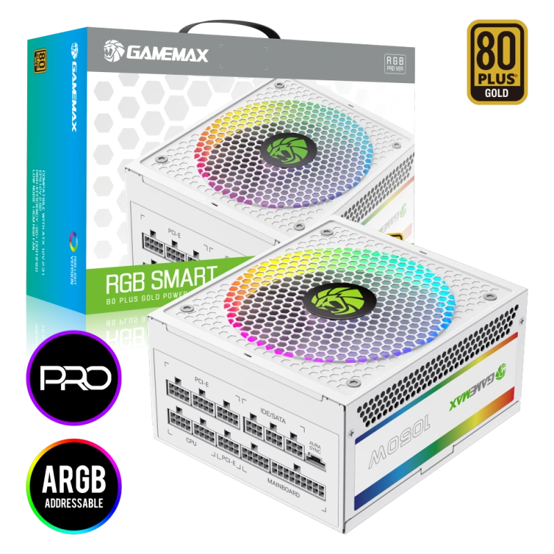 [ALIM_GM_RGB-1050PW] ALIMENTATION GameMAX ATX RGB-1050 PRO Modulaire Blanc