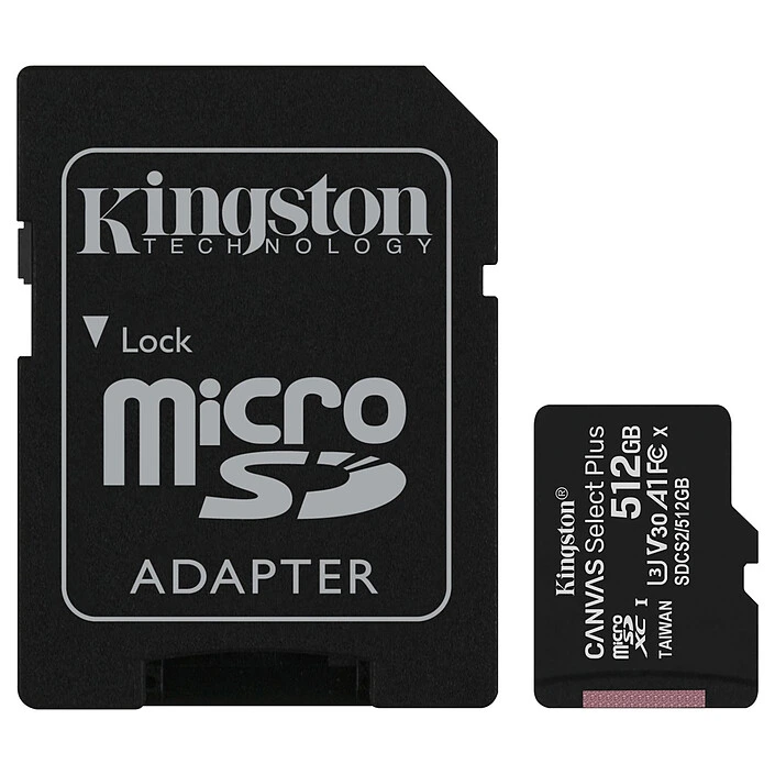 MicroSD 512Go Kingston UHS-I Canvas Select+ c10 U3 * TCP 4.60€ incl.