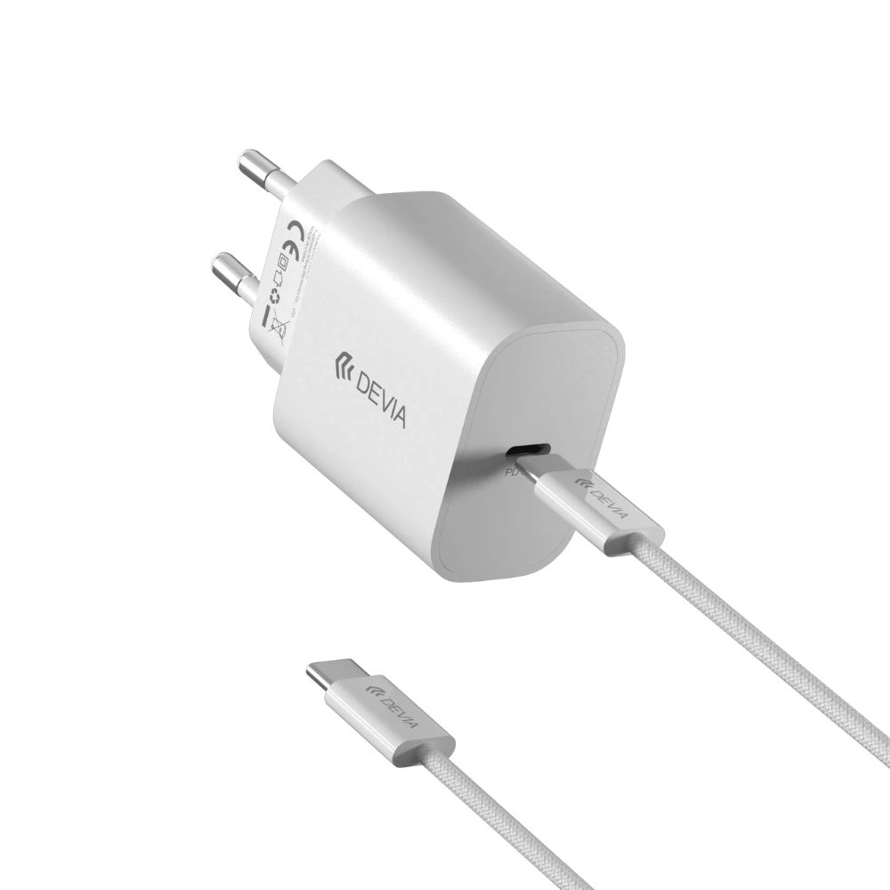 DEVIA Chargeur Secteur GaN PD 30W +Câble USB-C Smart